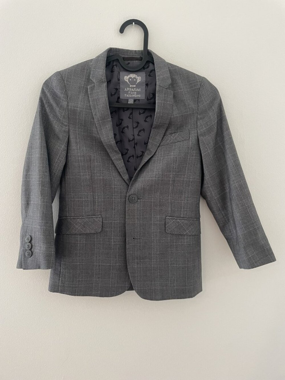 Appaman Fine Tailoring Grey Plaid Blazer Jacket size 7 boys, fully lined